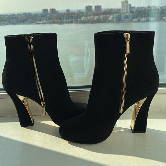 Karl Lagerfeld black and gold suade boot cut - Picture 6 of 9